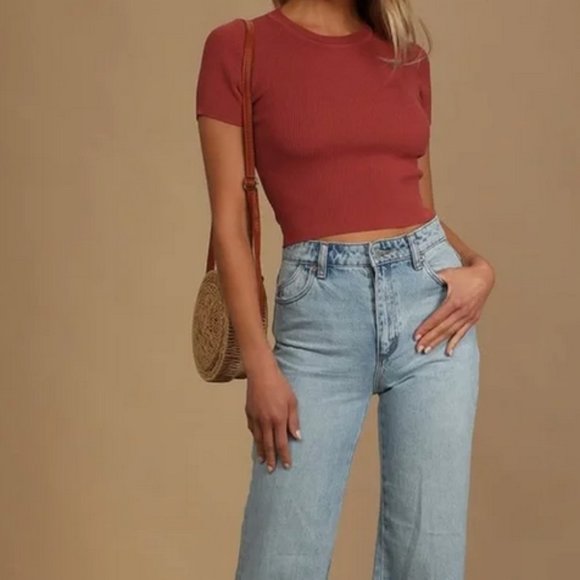 Lulus Tops - Lulus Cute to the Max Rust Red Ribbed Cropped Sweater Top